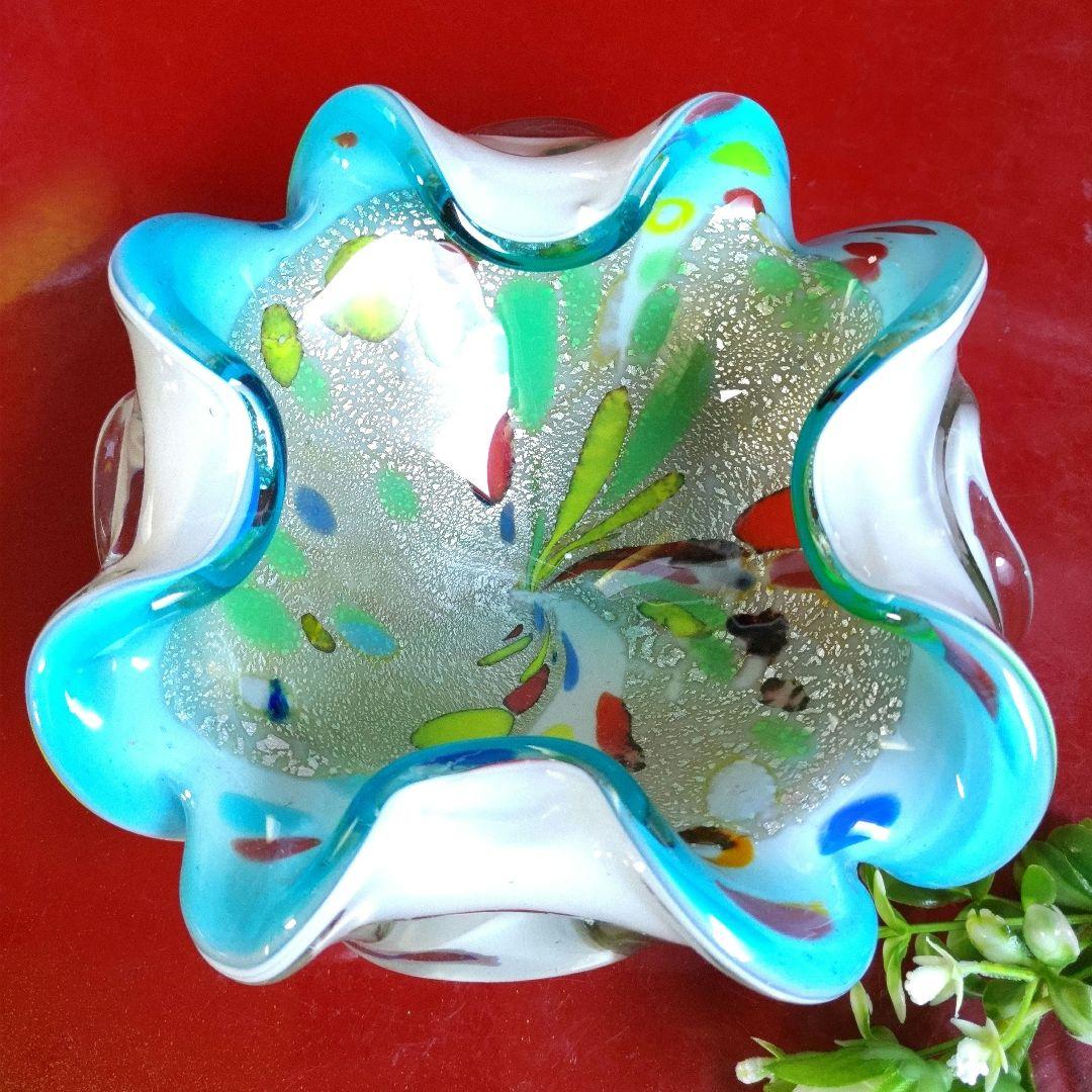 60's　ヴィンテージ　 ベネチアンガラス　ムラーノ　手吹き工芸品　キャンディ皿