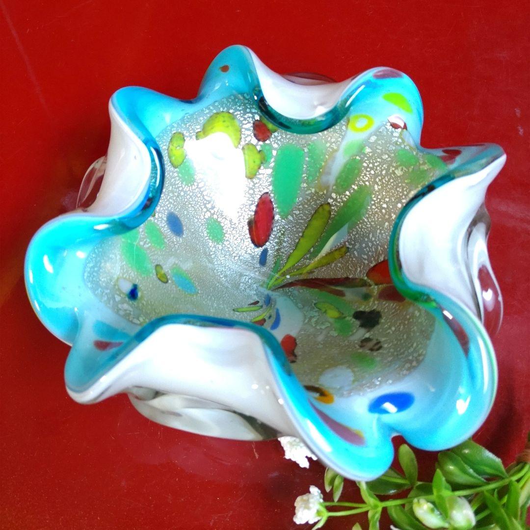 60's　ヴィンテージ　 ベネチアンガラス　ムラーノ　手吹き工芸品　キャンディ皿