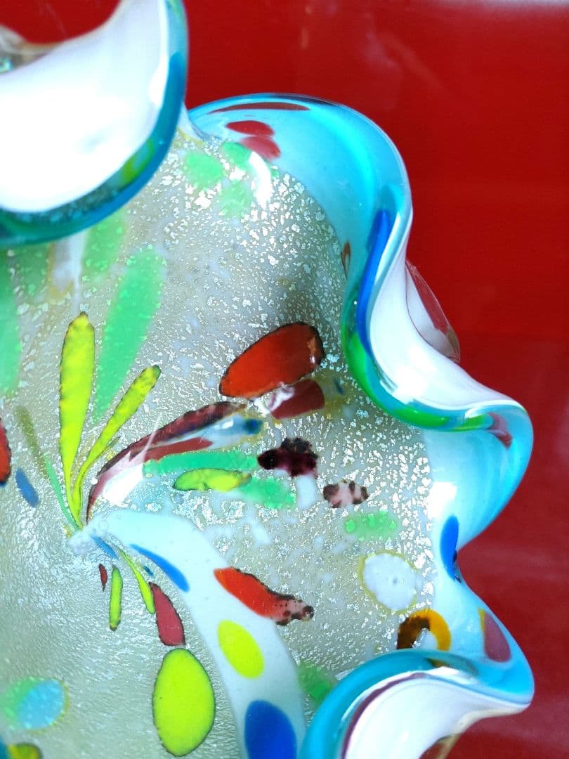 60's　ヴィンテージ　 ベネチアンガラス　ムラーノ　手吹き工芸品　キャンディ皿