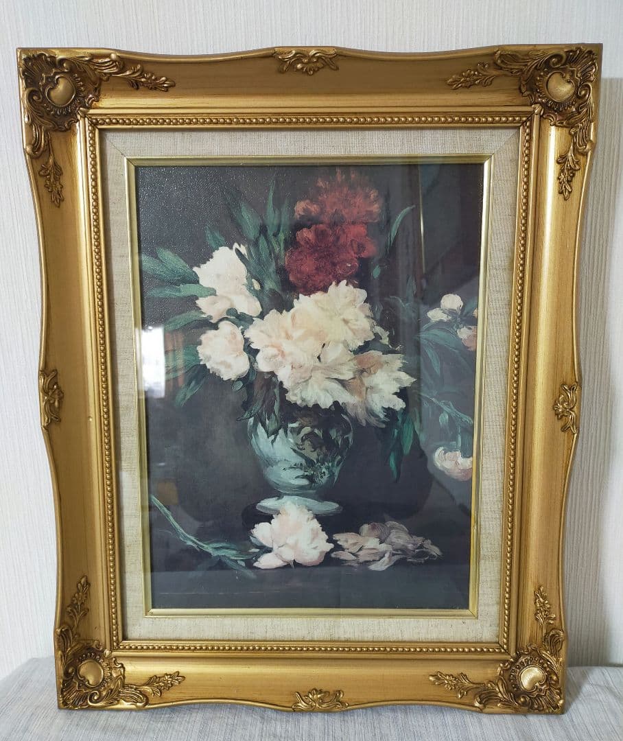 ♥セール　絵画美術　額装油絵　油彩画　芍薬名花　花瓶　複製画