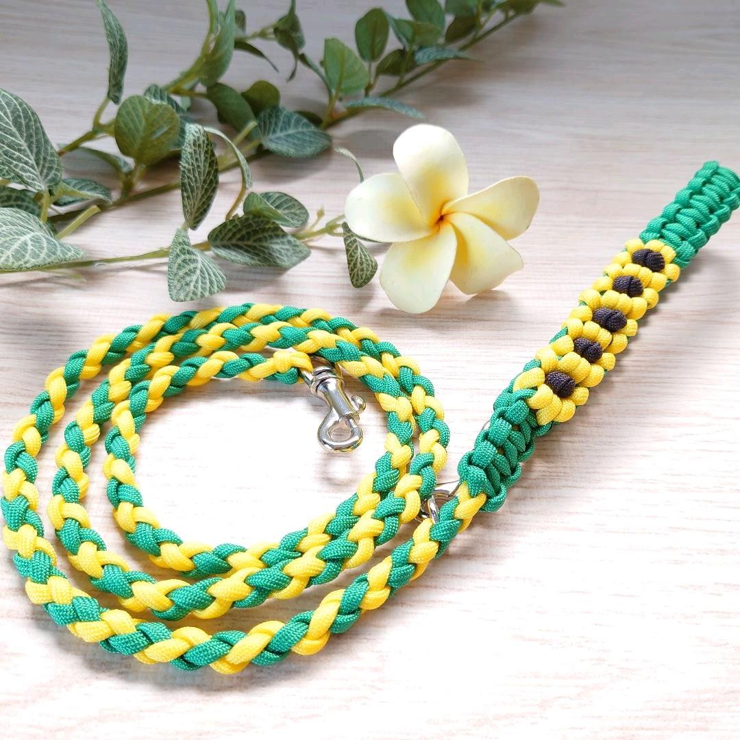 パラコードリード＆首輪　✿ひまわり✿　カフェリード　ハーフチョーク　№044