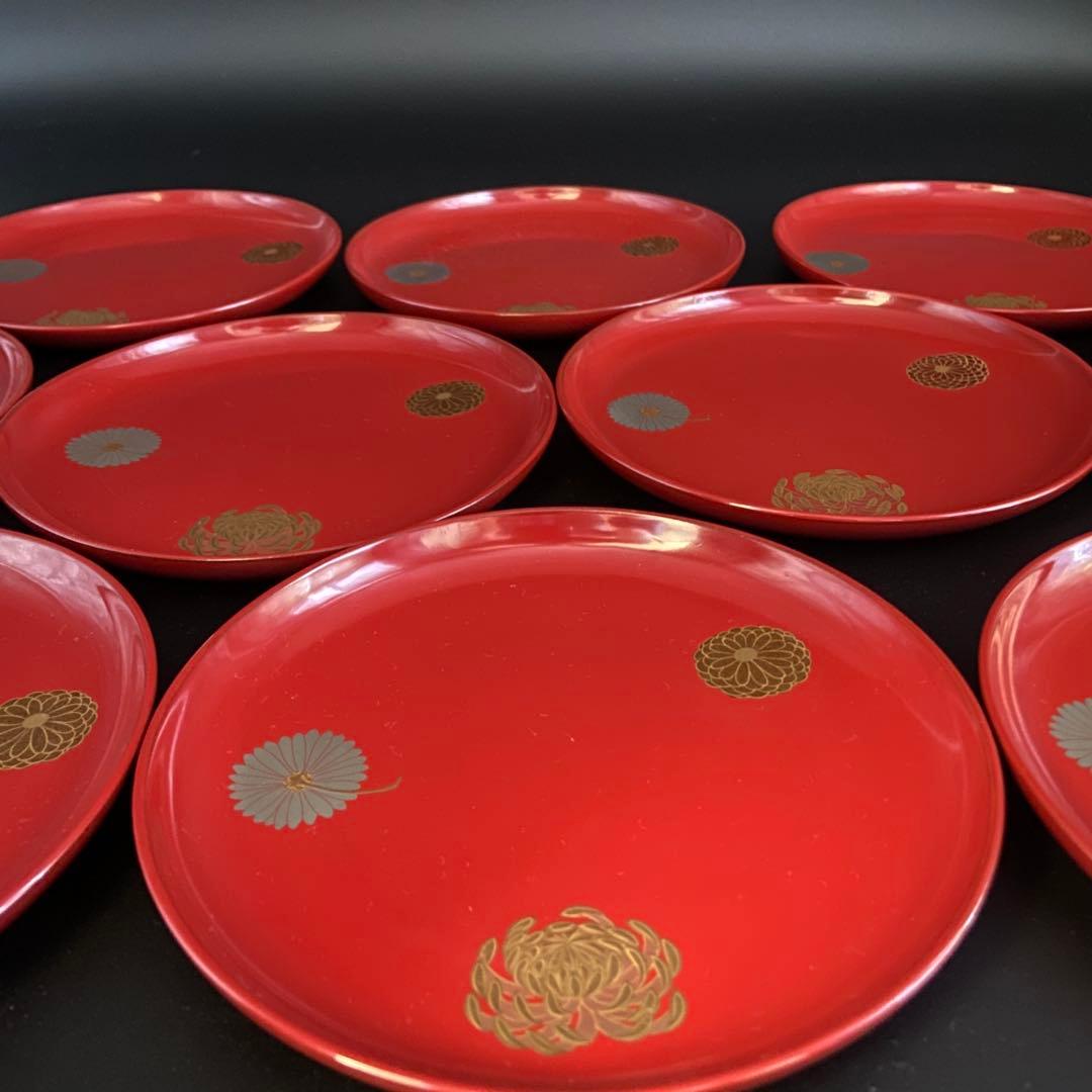 京都 平安象彦 菊 銘々盆 菓子皿 漆器 10客 共箱 菓子器 茶道具 懐石