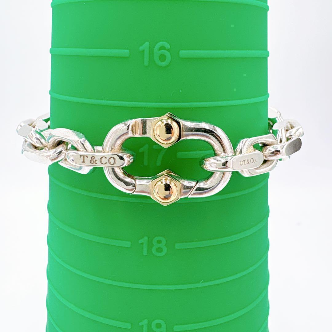 美品 ティファニー メイカーズ ワイド チェーン コンビ シルバー k18