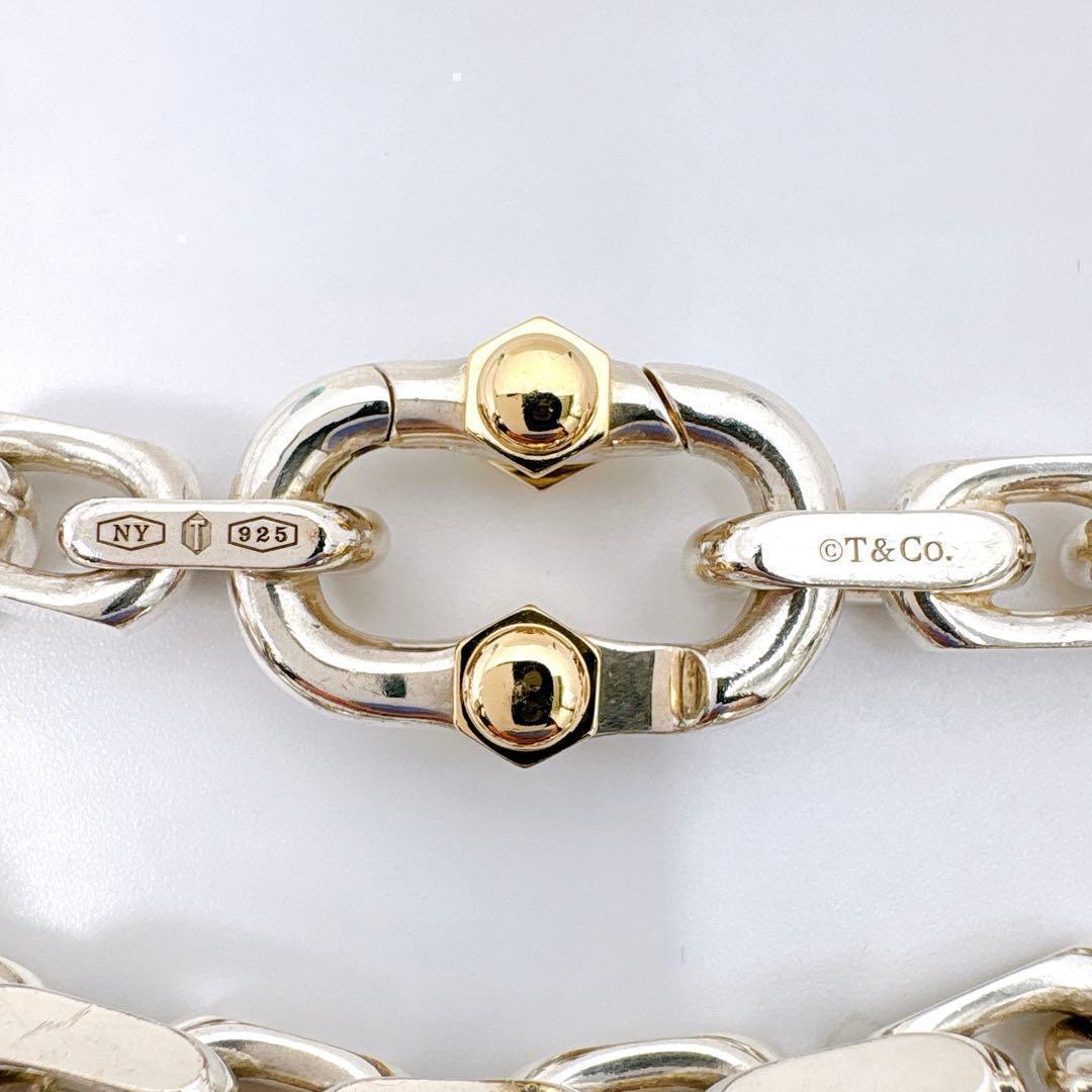 美品 ティファニー メイカーズ ワイド チェーン コンビ シルバー k18
