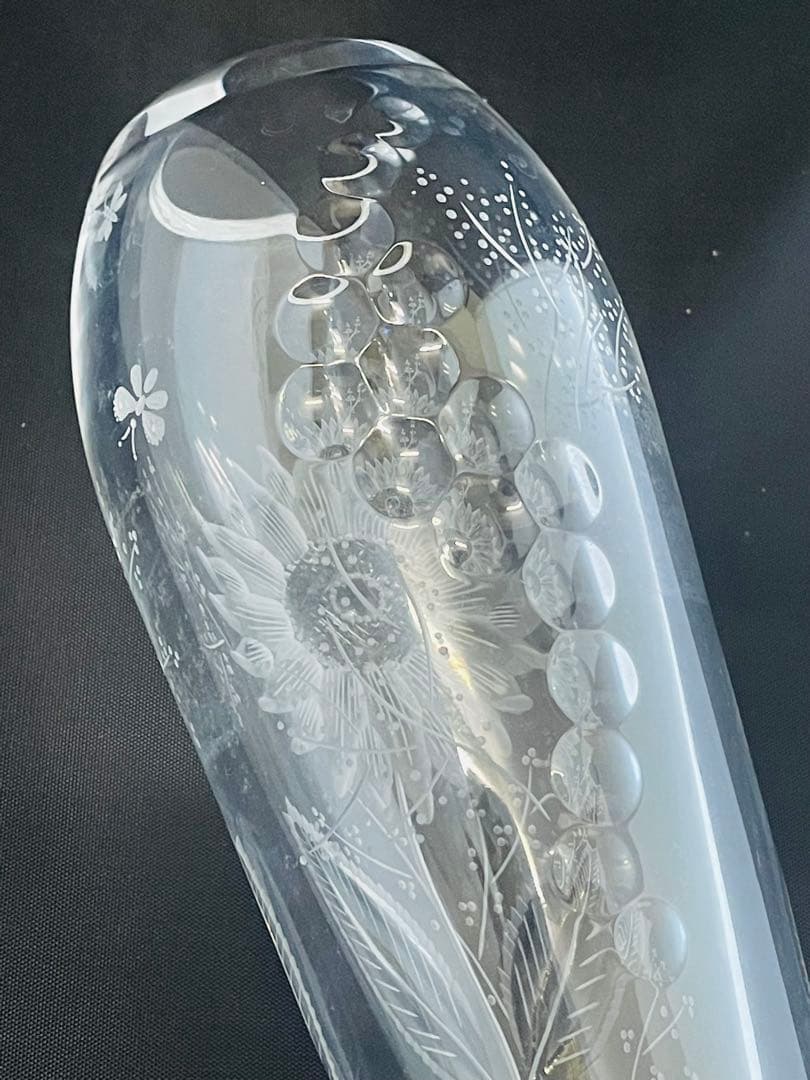 マイセンクリスタルガラス ひまわり彫刻フラワーベース