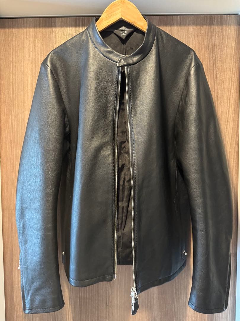 WJKブラック 羊レザー シングルライダースジャケット size2