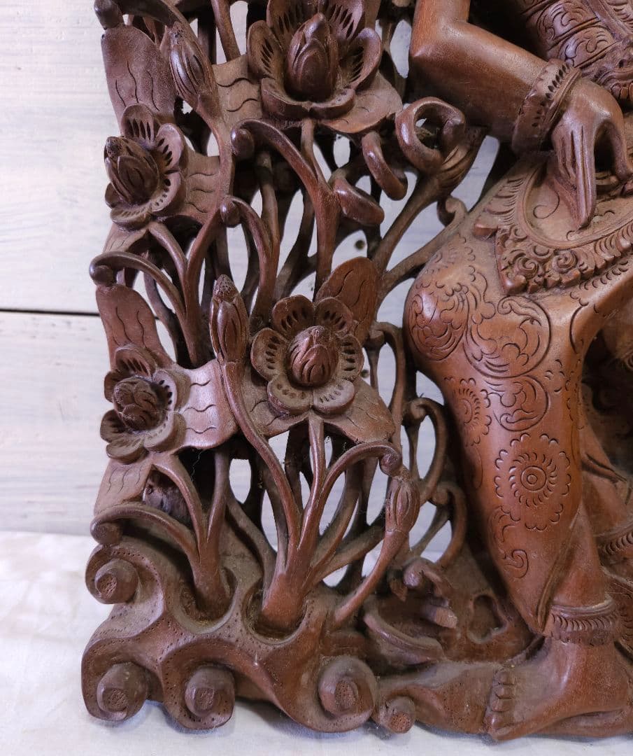 アンティーク インド 木彫りの壁掛け 天然木 木製 無垢材 仏教 古美術 彫刻