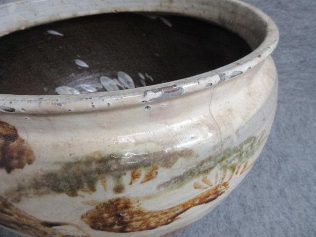 二川焼二彩松絵半胴大甕 [B27986]