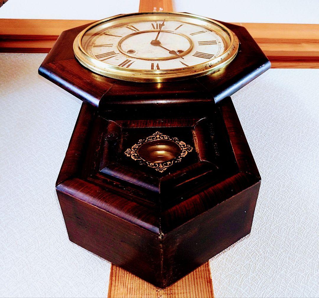 〈完動・美品〉林市兵衛時計製造　日の出鶴ラベル　金筋八角合長ゼンマイ 振り子時計