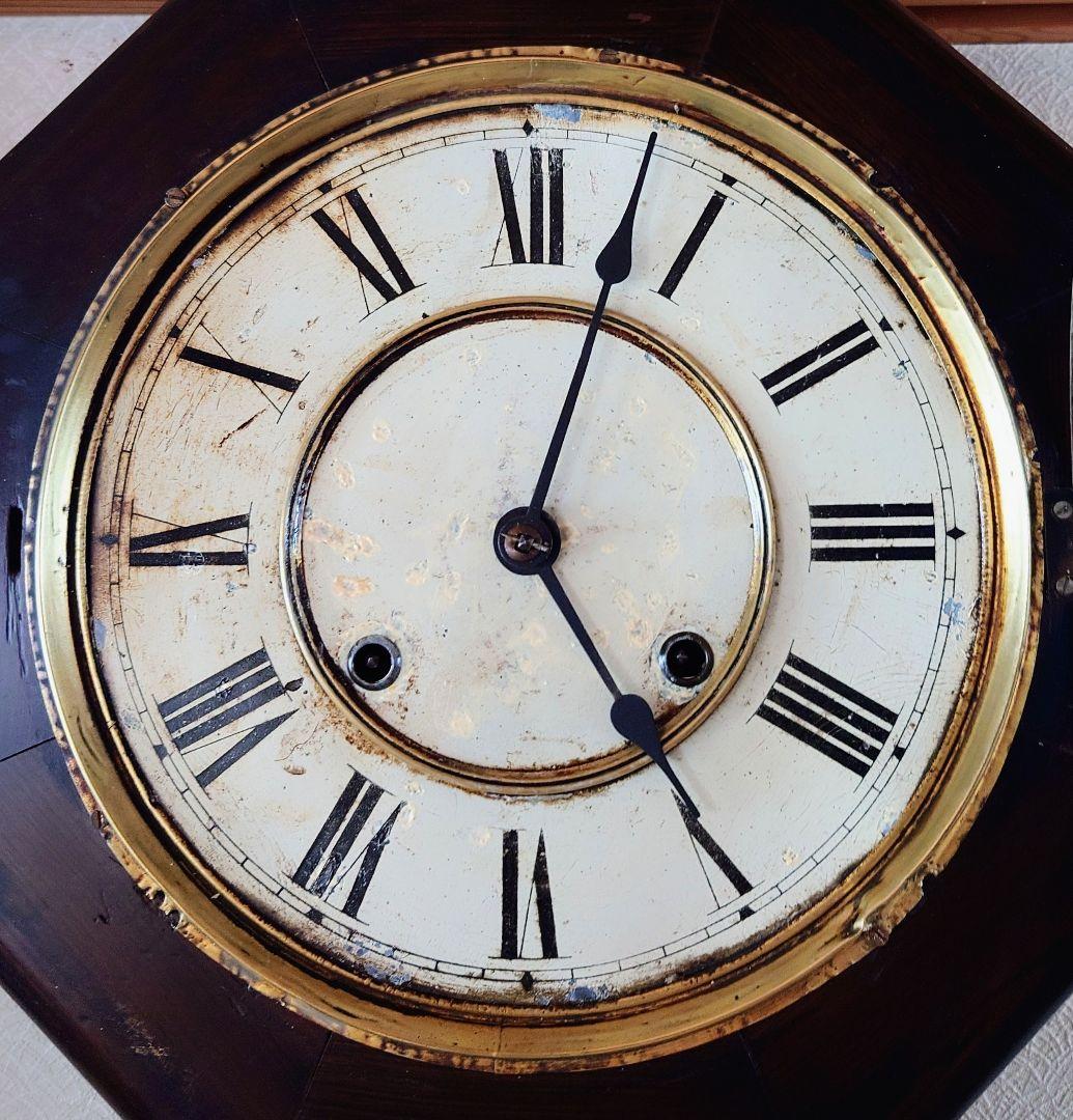 〈完動・美品〉林市兵衛時計製造　日の出鶴ラベル　金筋八角合長ゼンマイ 振り子時計