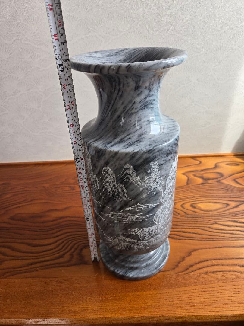 大理石製 山水画彫刻 花瓶