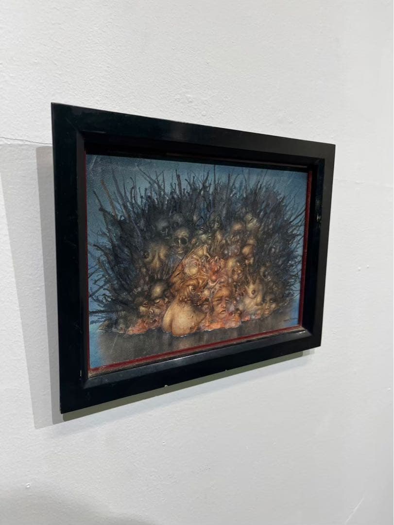 篠田教夫「沈む島」油彩画 真作 1988年