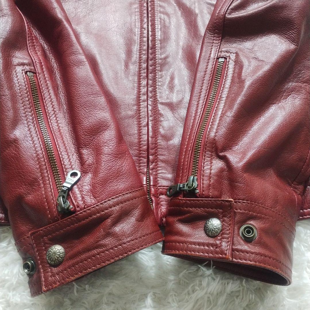超レア　DEGNER　山羊革　シングルライダースジャケット　コンチョ釦　L　赤