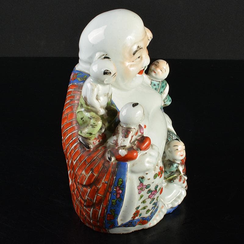 中国　景徳鎮　粉彩　布袋唐子像　置物　H　R6992