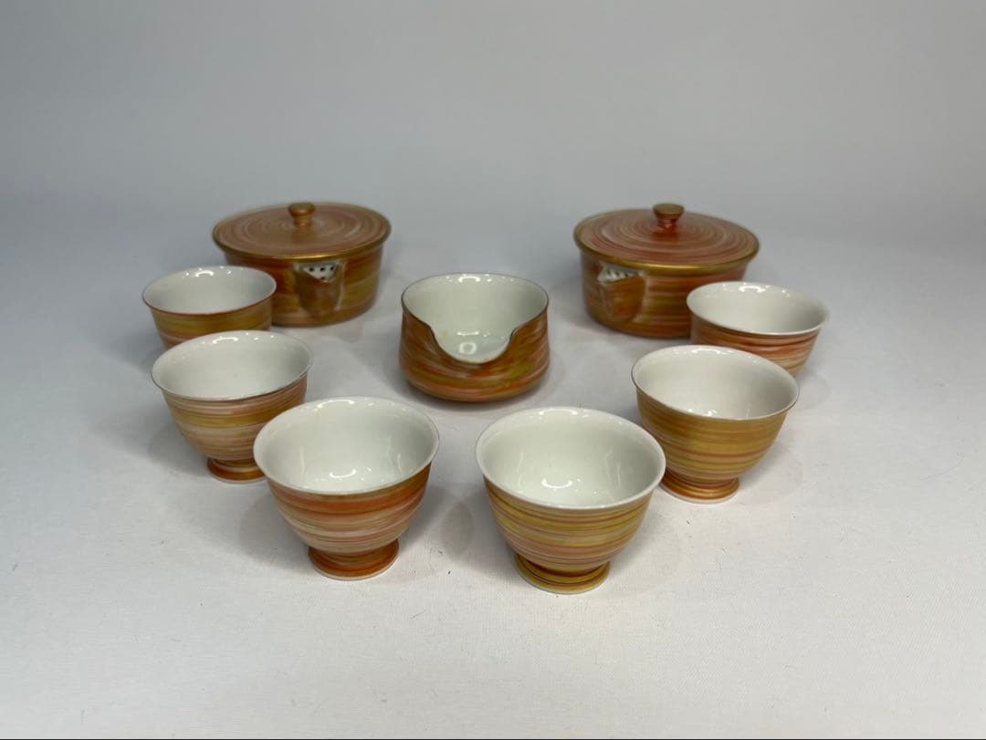 高野清鳳 暁 玉露茶器 慈光識 萬国博 赤絵金彩 朱刷毛目 煎茶器揃 煎茶道具