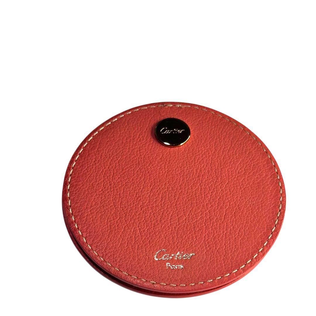 Cartier レザー 円形ミラー オレンジ