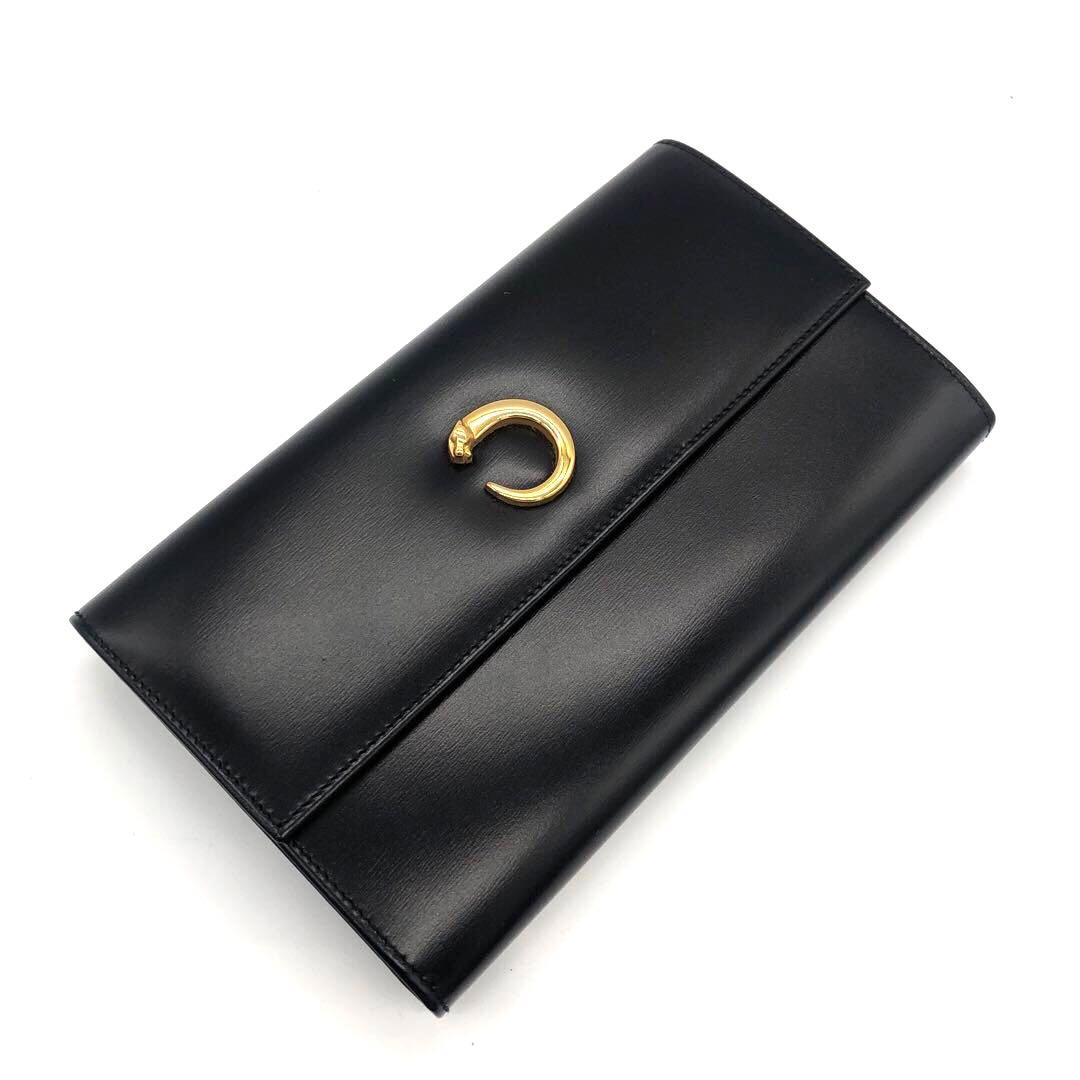 未使用✨カルティエ レザー　3つ折り長財布 パンテール ボックスカーフ ブラック