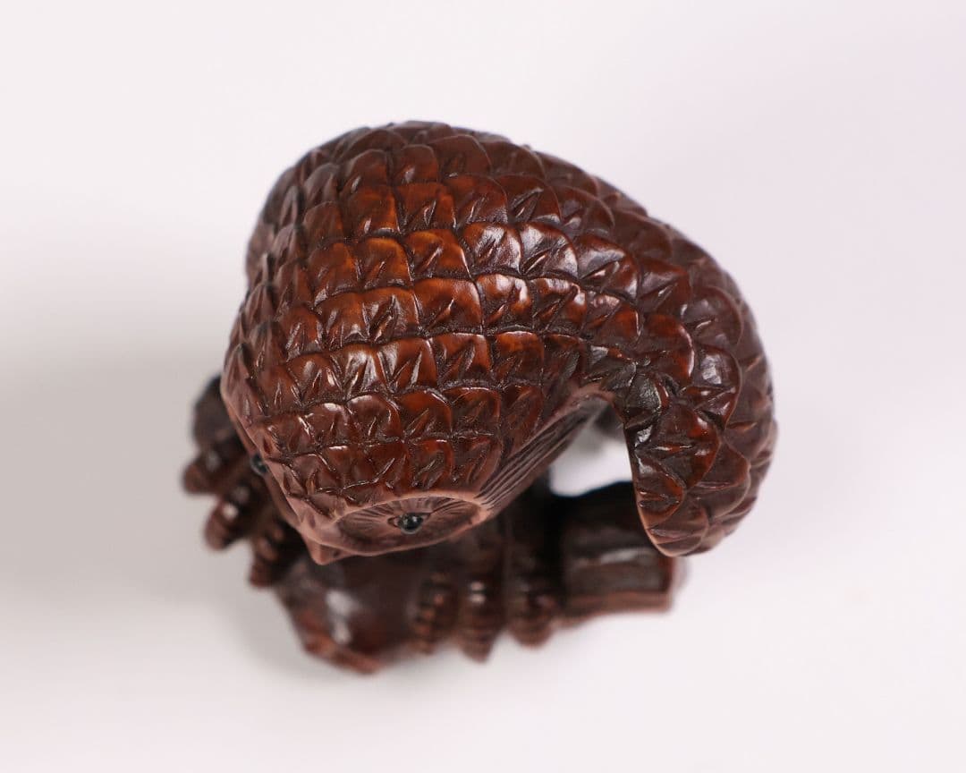 木製 提物 根付 正次(銘) 梟 ふくろう 彫刻 木彫り【MA923】