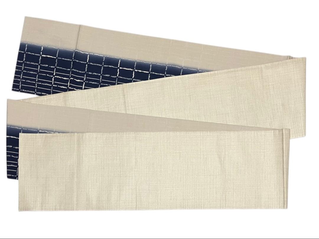 結城紬 藍染め 袋帯 全通柄 正絹 証紙 未使用 寸長 イ5501