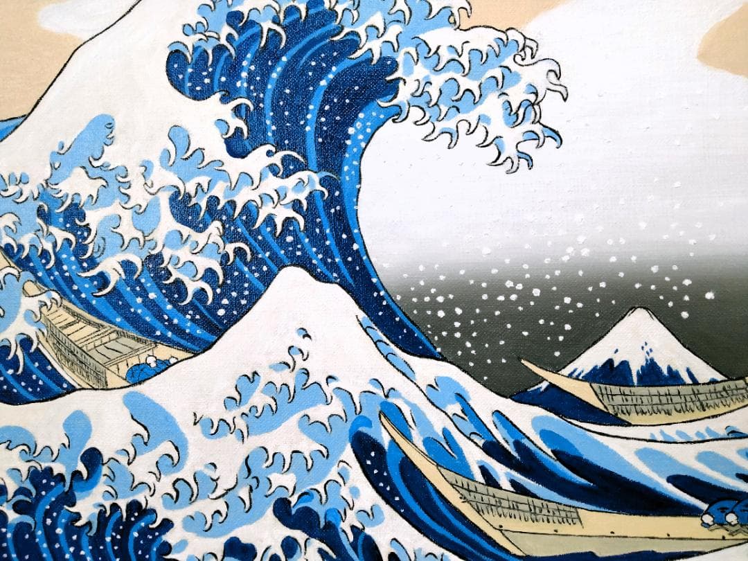 ★富嶽三十六景神奈川沖模写・谷村一男肉筆油彩画・F6