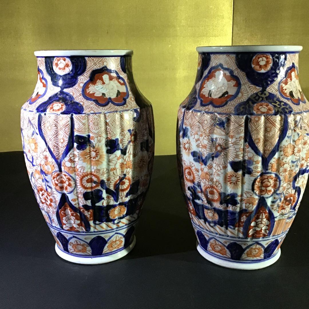 古伊万里色絵花瓶　一対　江戸期保証