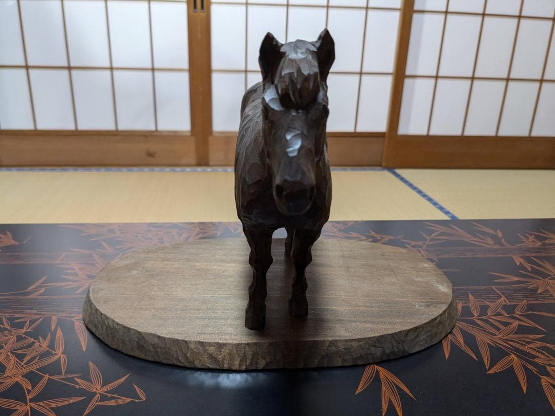 ヴィンテージ工芸品　おんたけ彫刻 杉本照岳作 木曽馬 信州木彫りアート