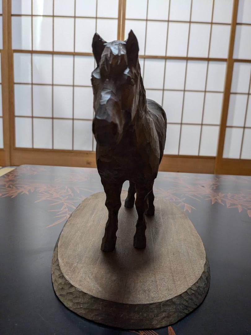 ヴィンテージ工芸品　おんたけ彫刻 杉本照岳作 木曽馬 信州木彫りアート