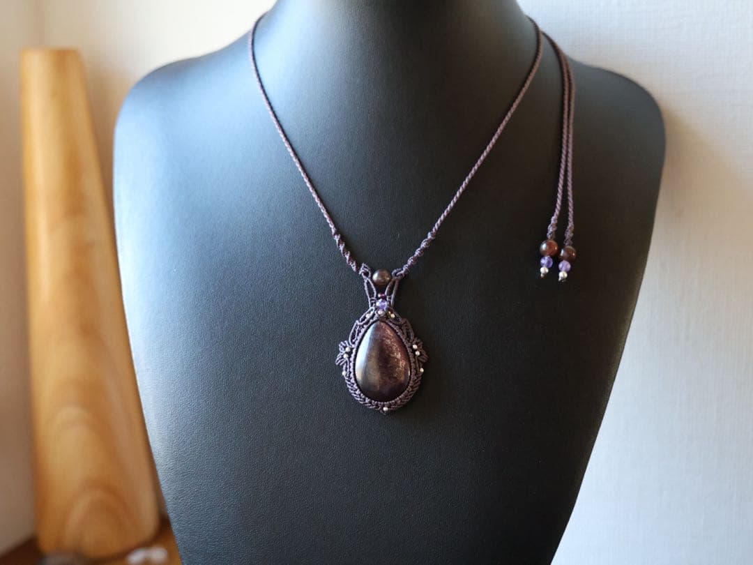 J*s様 パープルマイカ　マクラメ　ネックレス 桜瑪瑙ネックレス