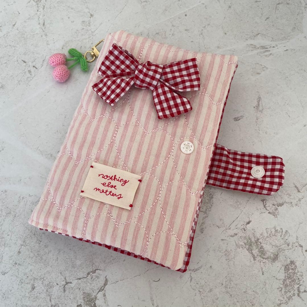 A6バインダー&バインダーカバーセット　韓国　　ハートキルティング リボン