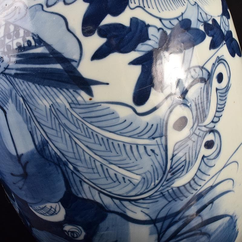 中国　青花　鳳凰花文　双耳瓶　高さ約43cm　M　R7622F