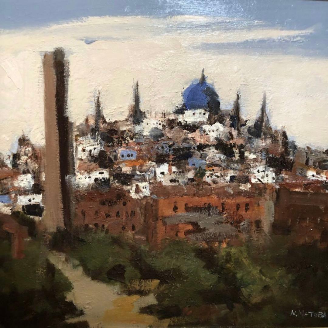 真作　油彩　的場信治作　セコビアの街の風景　購入者が説明読み購入金額決めて下さい