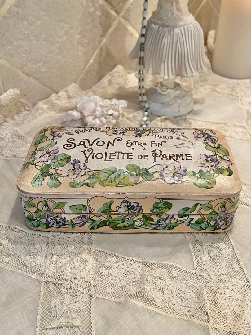 ◆フランスアンティーク｜レア1900年代パリ石鹸箱アールヌーボー紙箱すみれ紫花