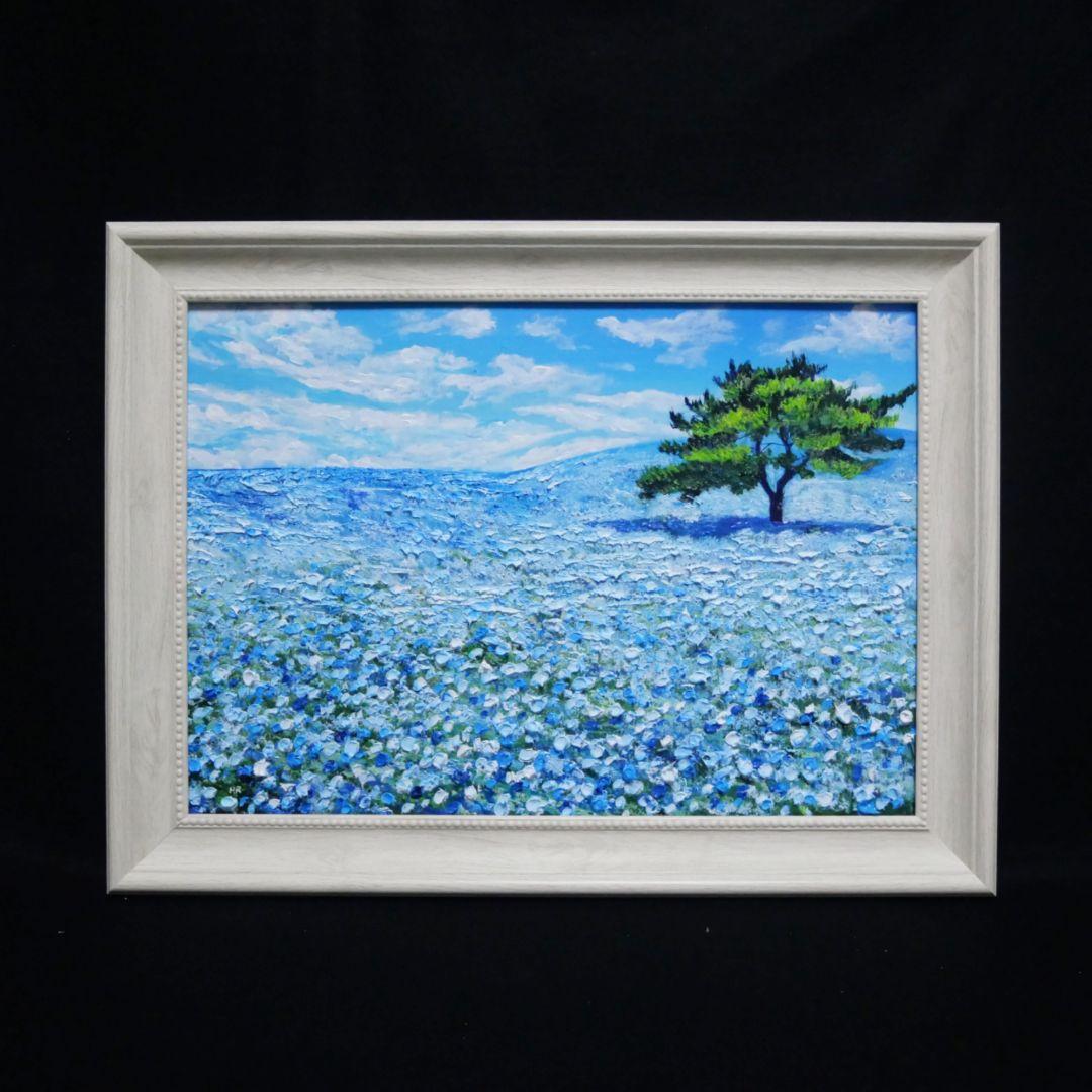 油絵 油彩 油彩画 絵画【ネモフィラの丘】