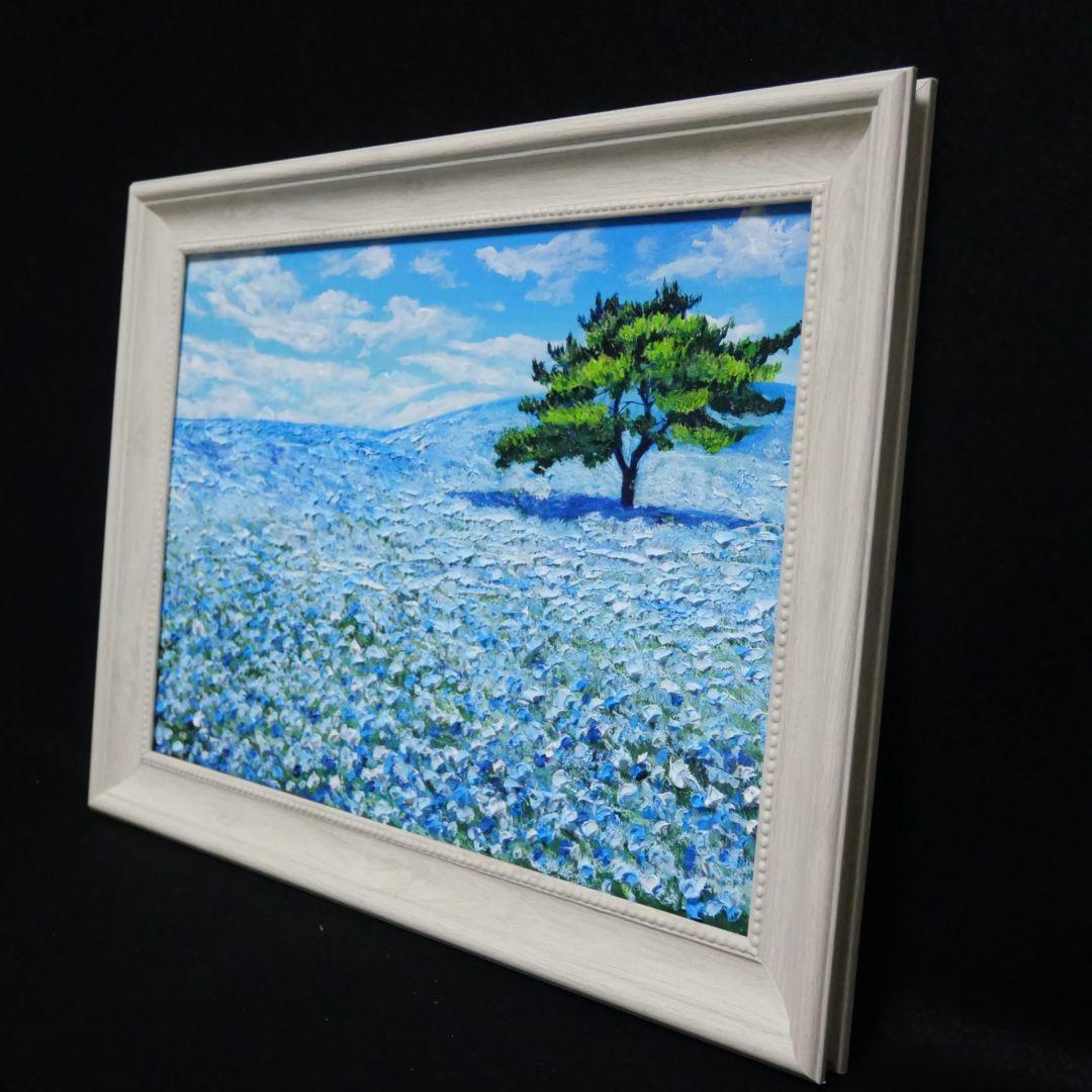 油絵 油彩 油彩画 絵画【ネモフィラの丘】