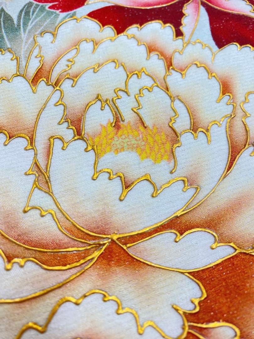 振袖 仮絵羽 舞台衣装 金彩 銀通し 牡丹 鶴 正絹 未仕立て品 八掛付き