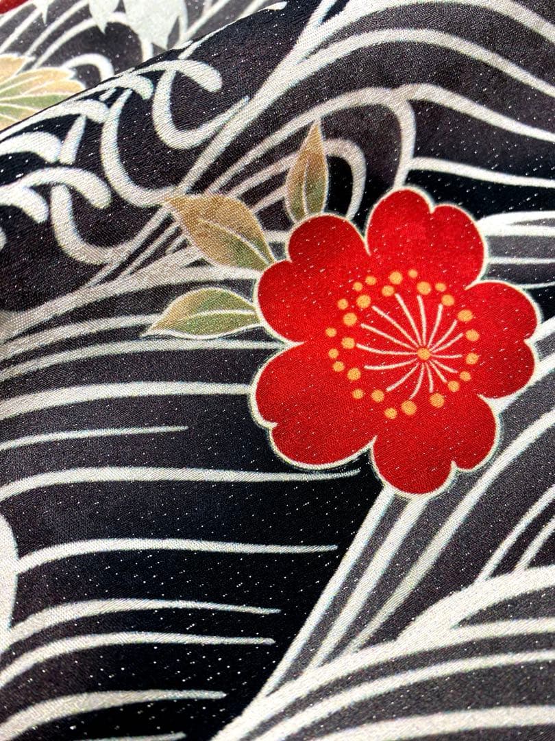 振袖 仮絵羽 舞台衣装 金彩 銀通し 牡丹 鶴 正絹 未仕立て品 八掛付き