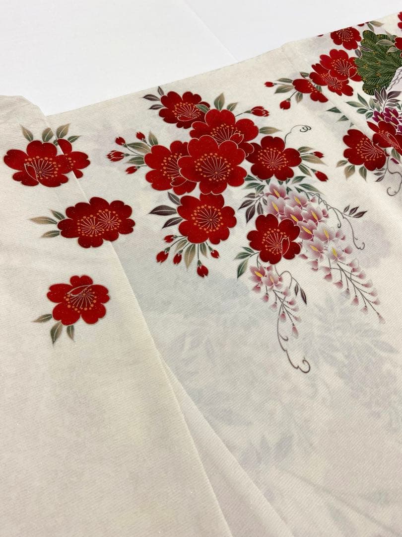 振袖 仮絵羽 舞台衣装 金彩 銀通し 牡丹 鶴 正絹 未仕立て品 八掛付き