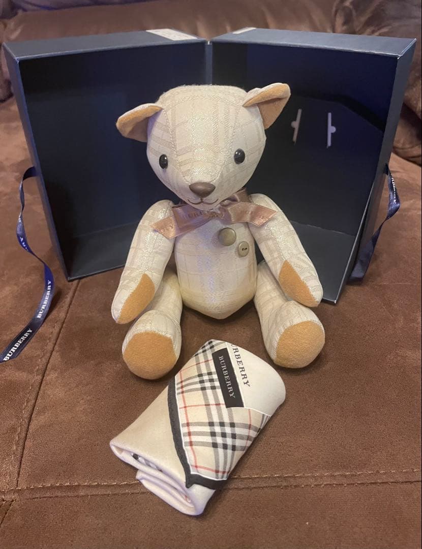 【希少】Burberry くま　人形　ぬいぐるみ　チェック柄ハンカチーフ