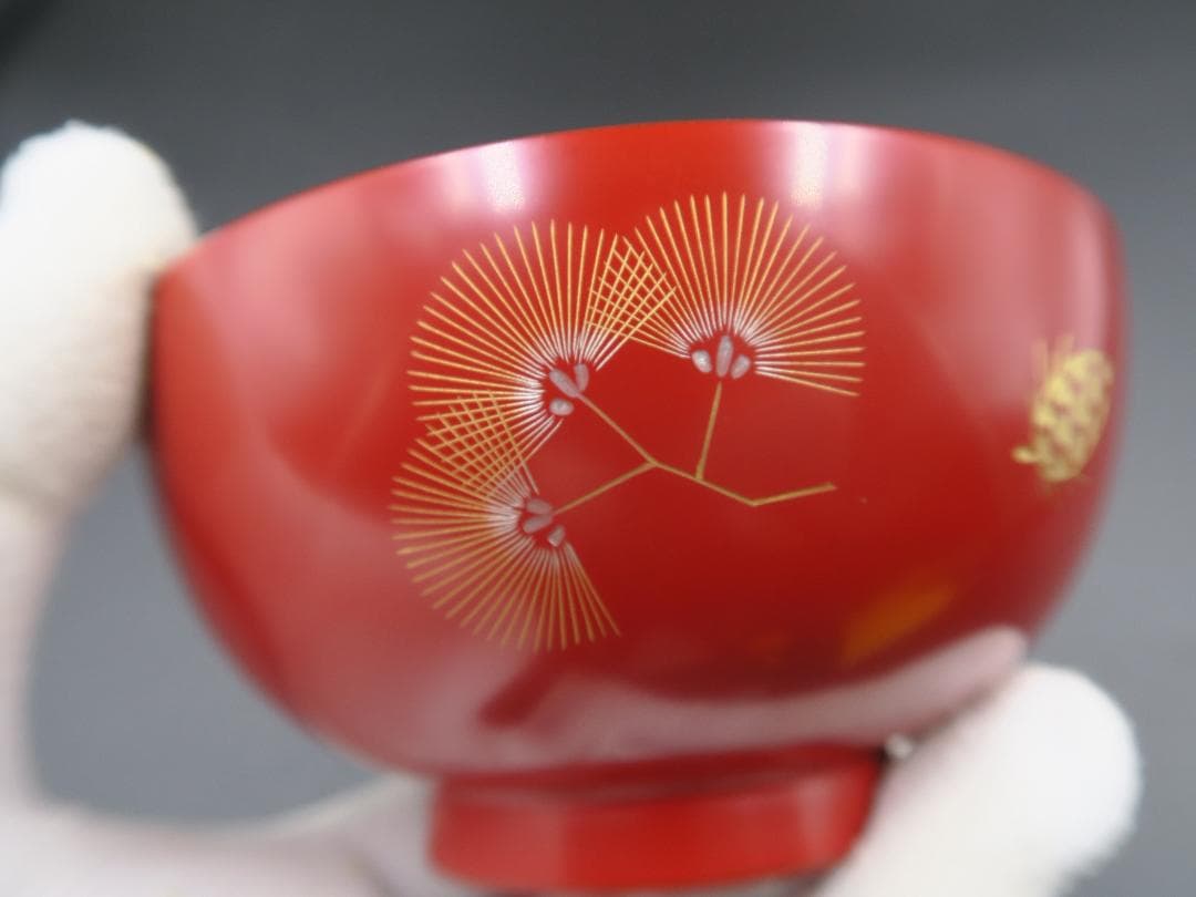 【輪島塗】夫婦椀 松沈金 大向高洲堂 福久勝利作 朱・黒塗 天然木 二客揃 共箱