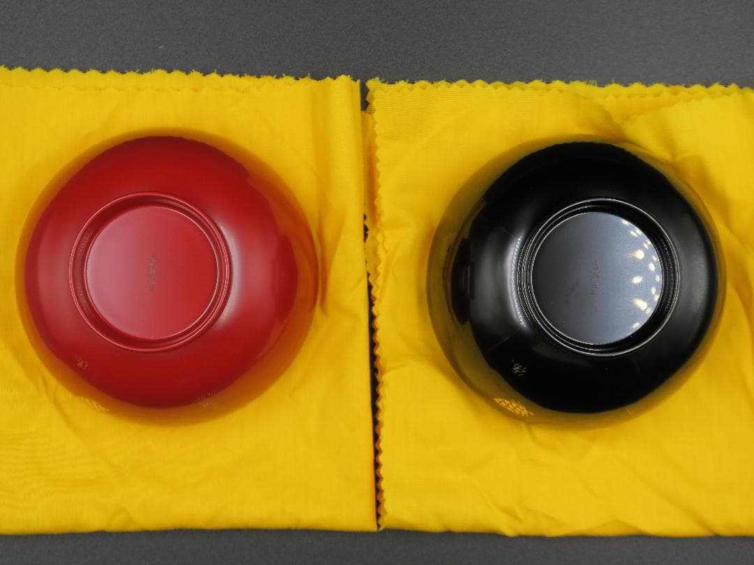 【輪島塗】夫婦椀 松沈金 大向高洲堂 福久勝利作 朱・黒塗 天然木 二客揃 共箱