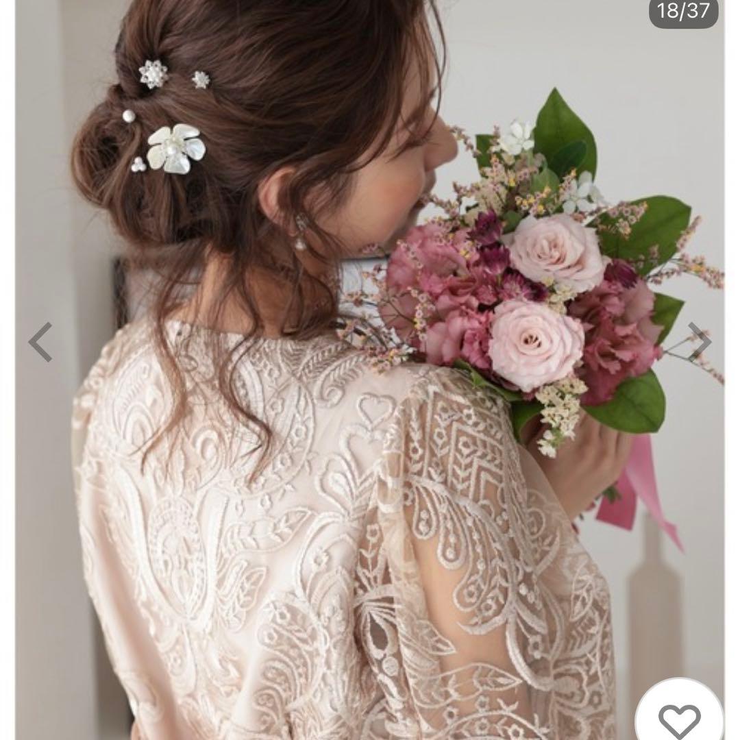 PREFERIR 刺繍レース バックリボンパーティードレス結婚式M グレー