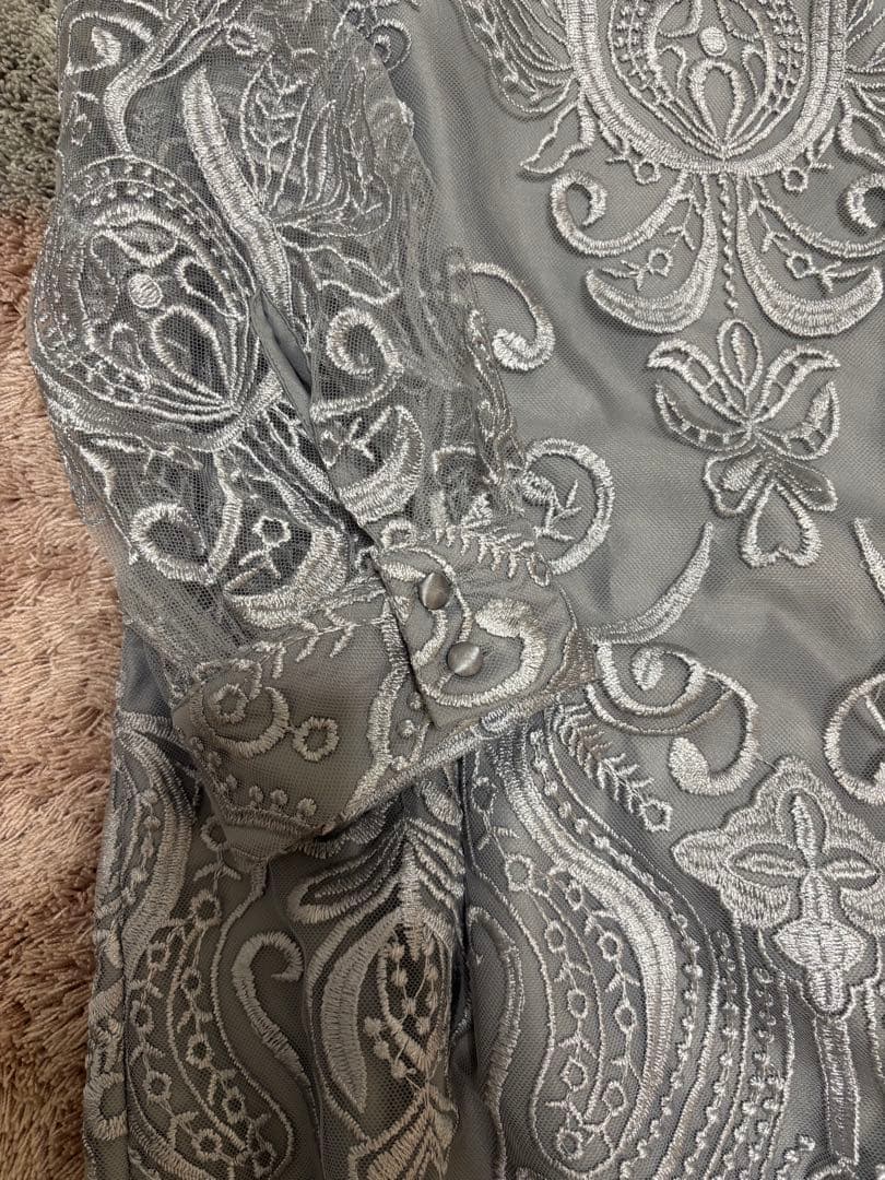 PREFERIR 刺繍レース バックリボンパーティードレス結婚式M グレー