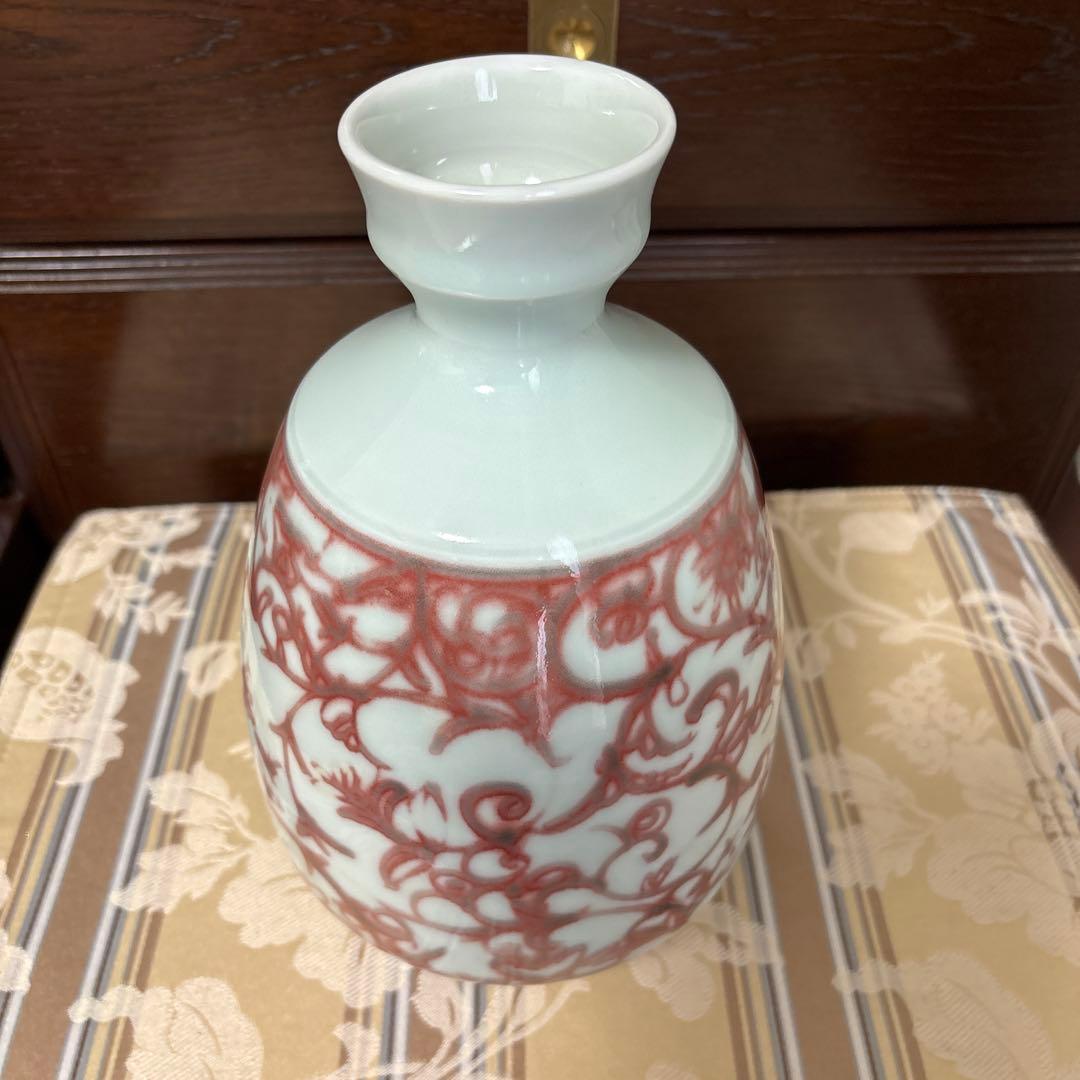 巨匠　吉田隆　釉裏紅　唐草花入　本物保証