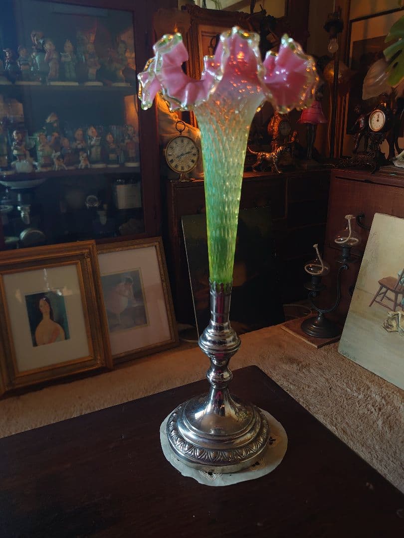 フランス1890s'ヴィクトリアン「イパーン 」クランベリー ヴァセリンSP花器