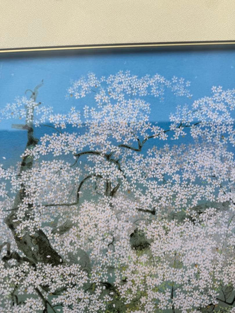 中島千波 千歳桜 落款あり 岩絵具方式複製画 限定 757/1000 額装