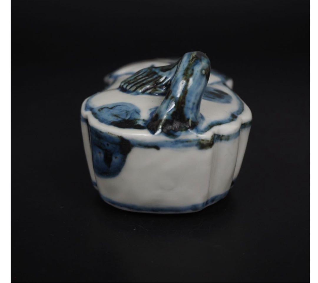 送料無料　『隆』銘　道明寺　狐形染付水滴　検/楽山紫砂九谷備前萩焼常滑宝生