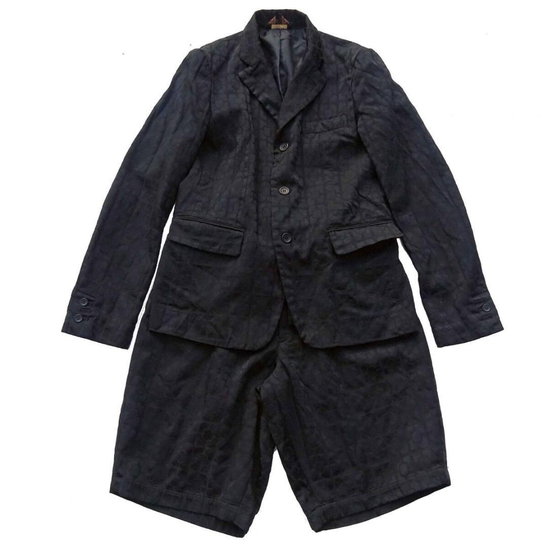 2020ブラックコムデギャルソン 模様柄セットアップシワ加工ポリエステルサルエル