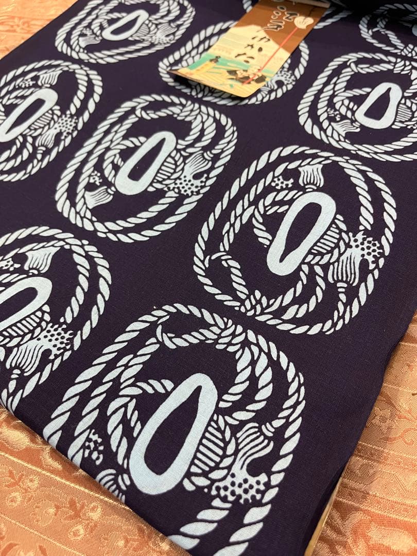 紺　白　綱　刀の鍔　本染　浴衣　反物