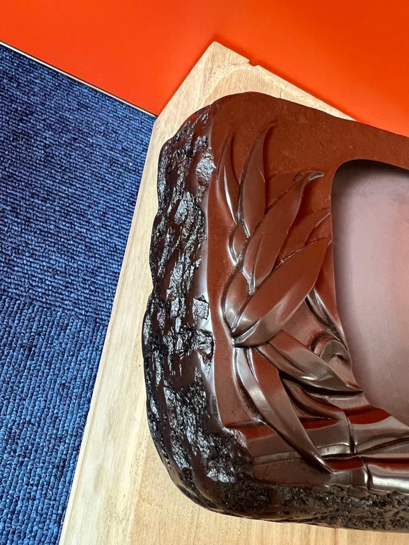 1494 書道 硯 赤間硯  日枝玉峯作　竹文硯　和硯 骨董 書道具　未使用