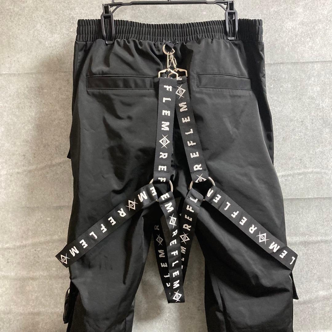 『REFLEM/レフレム』ハーネスロゴベルトカーゴパンツ　黒　ボンテージパンツ